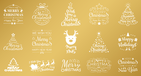 Merry Christmas - collection of greetings with decorations. Vector.のイラスト素材