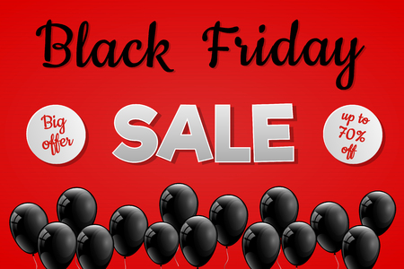Black Friday Sale banner - shiny advertisement with balloons. Vector.のイラスト素材