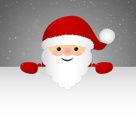 Merry Santa Claus holding a card with copyspace for Christmas wishes. Vector.のイラスト素材