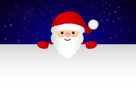 Merry Santa Claus holding a card with copyspace for Christmas wishes. Vector.のイラスト素材