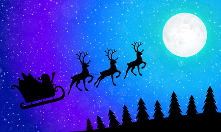 Winter landscape with Santa Claus, reindeer and christmas trees. Vector.のイラスト素材