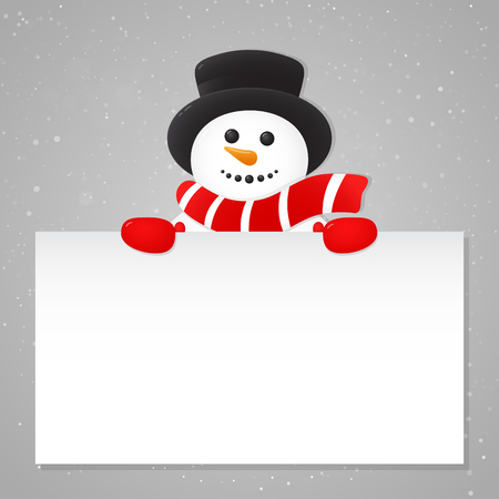 Christmas card with happy Snowman on background with snowflakes and copyspace. Vector.のイラスト素材