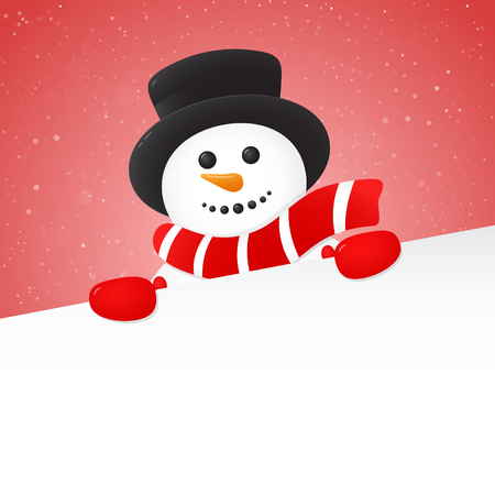 Christmas card with happy Snowman on background with snowflakes and copyspace. Vector.のイラスト素材