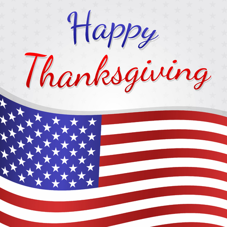 Happy Thanksgiving - card with the American flag and greetings. Vector.のイラスト素材