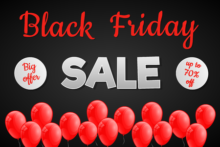 Beautiful poster with shiny helium balloons for Black Friday Sale. Vector.のイラスト素材