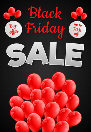 Beautiful poster with shiny helium balloons for Black Friday Sale. Vector.のイラスト素材