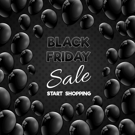 Beautiful poster with shiny helium balloons for Black Friday Sale. Vector.のイラスト素材