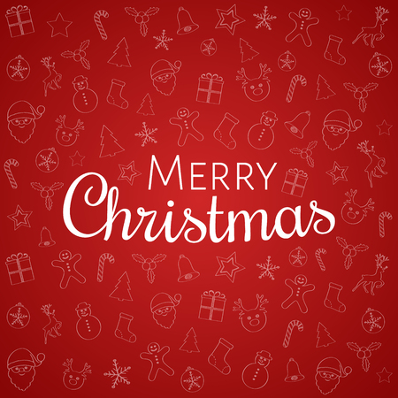 Merry Christmas - poster with hand drawn decorations and greetings. Vector.のイラスト素材