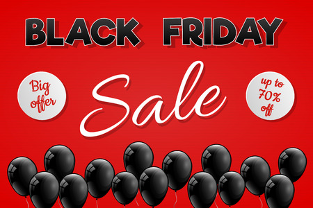Beautiful poster with shiny helium balloons for Black Friday Sale. Vector.のイラスト素材
