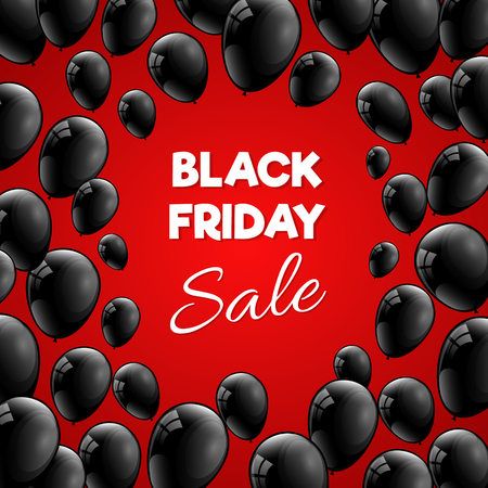 Beautiful poster with shiny helium balloons for Black Friday Sale. Vector.のイラスト素材