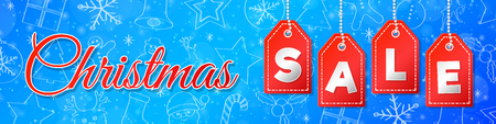 Christmas Sale - shiny poster with hand drawn decorations. Vector.のイラスト素材