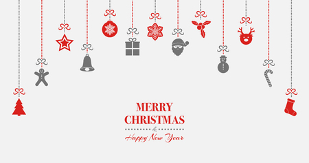 Merry Christmas - banner with hanging decorations. Vector.のイラスト素材