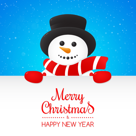 Merry Christmas - card with cute Snowman and wishes. Vector.のイラスト素材