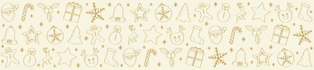 Banner with golden hand drawn icons - Christmas decoration. Vector.のイラスト素材