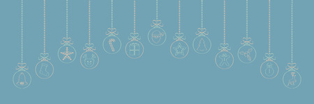 Hanging Christmas balls with hand drawn decorations. Vector.のイラスト素材