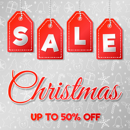 Christmas Sale - up to 50% off. Banner with snowflakes. Vector.のイラスト素材