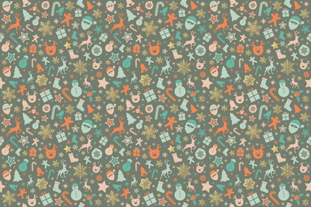 Seamless Christmas pattern with colourful decoration. Vector.のイラスト素材