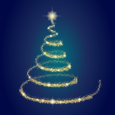 Beautiful golden Christmas tree on dark background. Vector.のイラスト素材