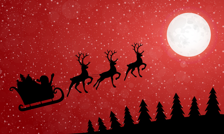 Winter landscape with Santa Claus, reindeer and christmas trees. Vector. のイラスト素材