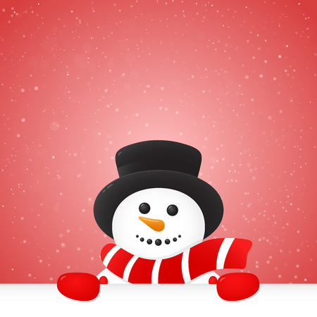 Christmas background with cute Snowman and snowflakes. Vector.のイラスト素材