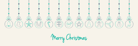 Christmas card with hand drawn baubles with icons. Vector.のイラスト素材
