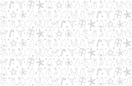 Christmas background with silver hand drawn ornaments. Vector.のイラスト素材