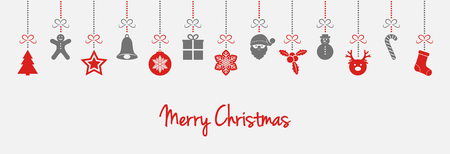 Design of Christmas card with wishes and hanging decorations. Vector.のイラスト素材