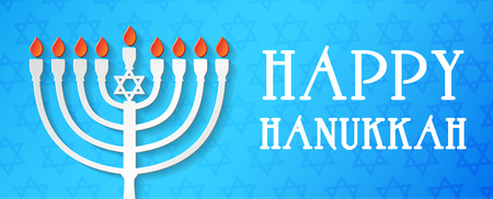 Concept of card for Happy Hanukkah with menorah and greeting. Vector.のイラスト素材