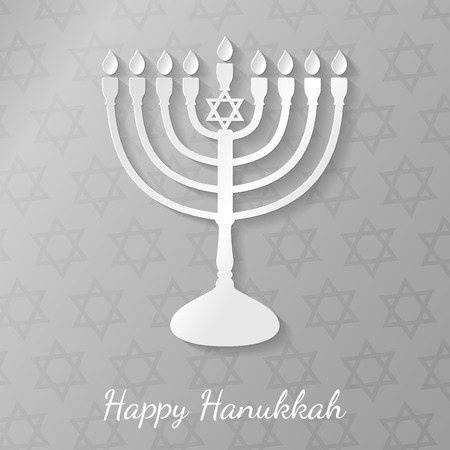 Concept of card for Happy Hanukkah with menorah and greeting. Vector.のイラスト素材