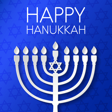 Concept of card for Happy Hanukkah with menorah and greeting. Vector.のイラスト素材