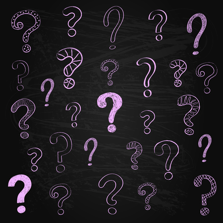 Hand drawn question marks on blackboard. Vector.のイラスト素材