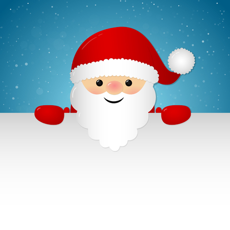 Merry Santa Claus holding a card with copyspace - concept of Christmas card. Vector.のイラスト素材