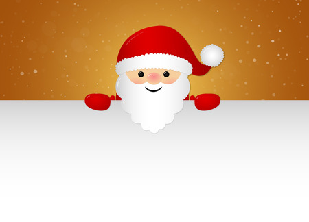 Merry Santa Claus holding a card with copyspace - concept of Christmas card. Vector.のイラスト素材
