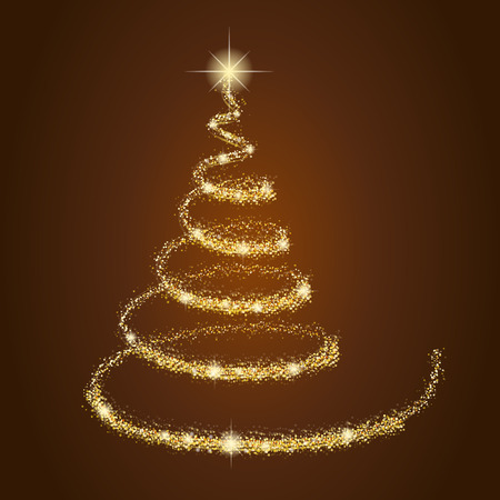 Glittering Christmas tree on brown background. Vector.のイラスト素材
