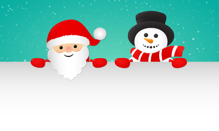 Christmas banner with Santa Claus and Snowman with copyspace for wishes. Vector.のイラスト素材