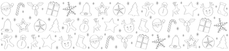 Panoramic header with hand drawn Christmas decorations. Vector.のイラスト素材