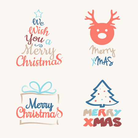 Concept of colourful Christmas wishes - set with icons. Vector.のイラスト素材