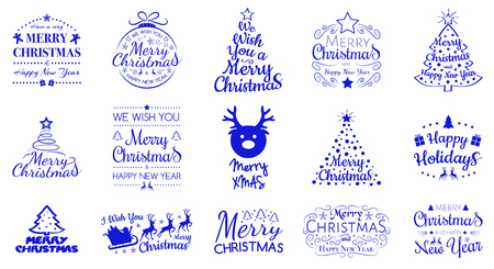 Merry Christmas - collection of wishes with ornaments. Vector.のイラスト素材