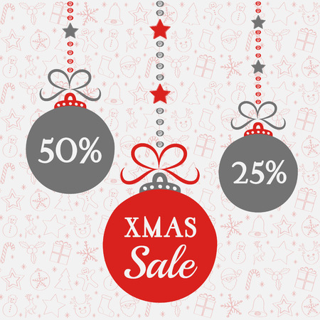 Banner with hanging baubles for Christmas Sale. Vector. のイラスト素材