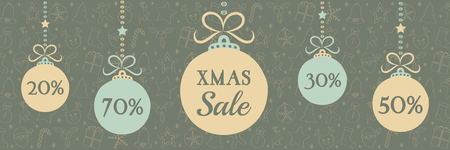 Banner with hanging baubles for Christmas Sale. Vector. のイラスト素材
