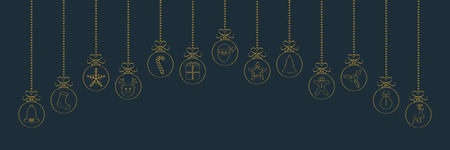 Hand drawn Christmas decoration with hanging baubles. Vector.のイラスト素材