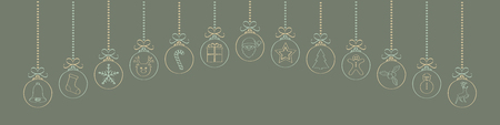 Hand drawn Christmas decoration with hanging baubles. Vector.のイラスト素材
