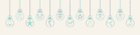 Hand drawn Christmas decoration with hanging baubles. Vector.のイラスト素材