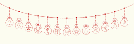 Hand drawn Christmas decoration with hanging baubles. Vector.のイラスト素材