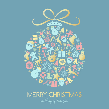 Pastel coloured Christmas ball with wishes. Vector.のイラスト素材