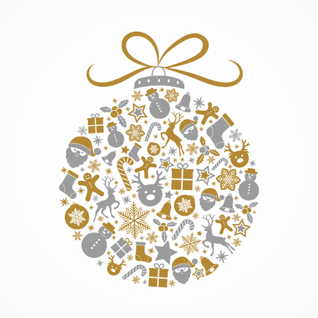 Christmas ball made of silver and gold decorations. Vector.のイラスト素材