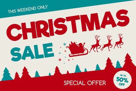Christmas Sale banner with Santa Claus and trees. Vector.のイラスト素材
