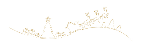 Christmas banner with hand drawn Santa Claus and winter landscape. Vector.のイラスト素材