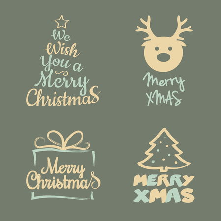 Merry Christmas - set of decorations with wishes. Vector.のイラスト素材