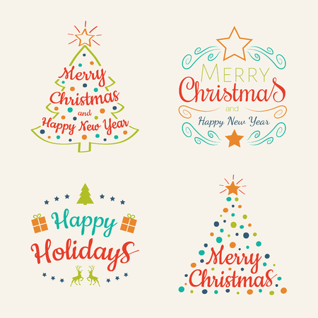 Merry Christmas - set of decorations with wishes. Vector.のイラスト素材